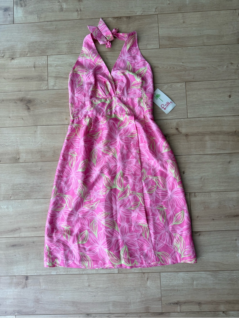 Vintage Lilly Pulitzer Silk Halter Dress NWT Pink Floral Neiman Marcus 8